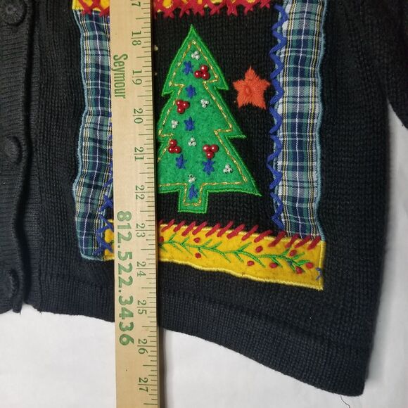 One Resource Womens Ugly Christmas Tree Sweater Cardigan Snowman Large - Picture 8 of 9